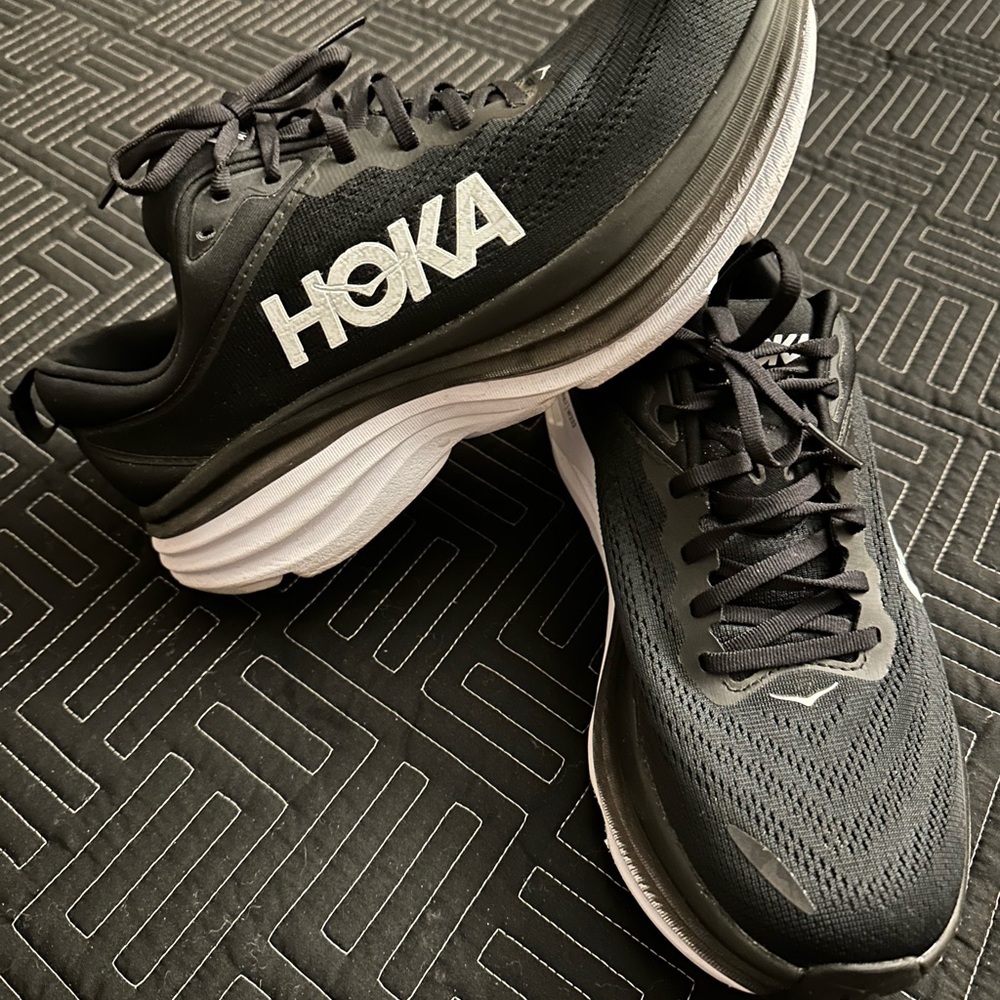 Hoka Bondi 8 Women’s Black and White Orthopedic Athletic Sneakers